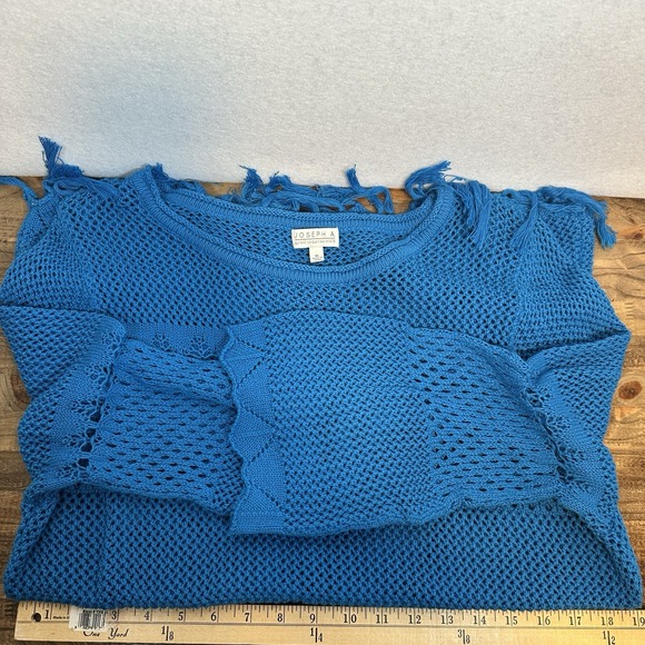 Joseph A Womens Blue Crochet Knit Tunic Top Bell Sleeve Tassel Fringe XL - Picture 6 of 6